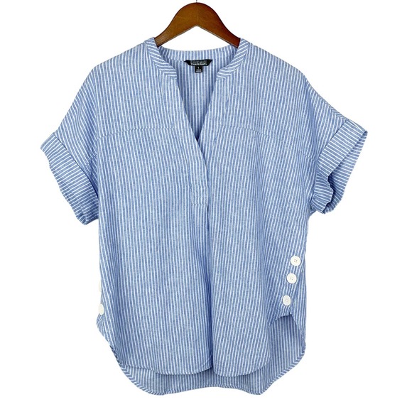 Nicole Miller Tops - Nicole Miller Original Blouse Top Linen Blend Coastal Stripes Women’s L